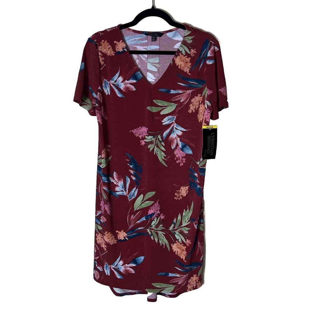 New Christian Siriano Women's Dress Size M‎ Red Floral Mini Stretch Short Sleeve